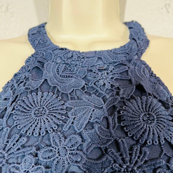 Lulus Lace Halter Bodycon Dress Mini Sleeveless Blue Prom Formal - XS - Picture 3 of 6